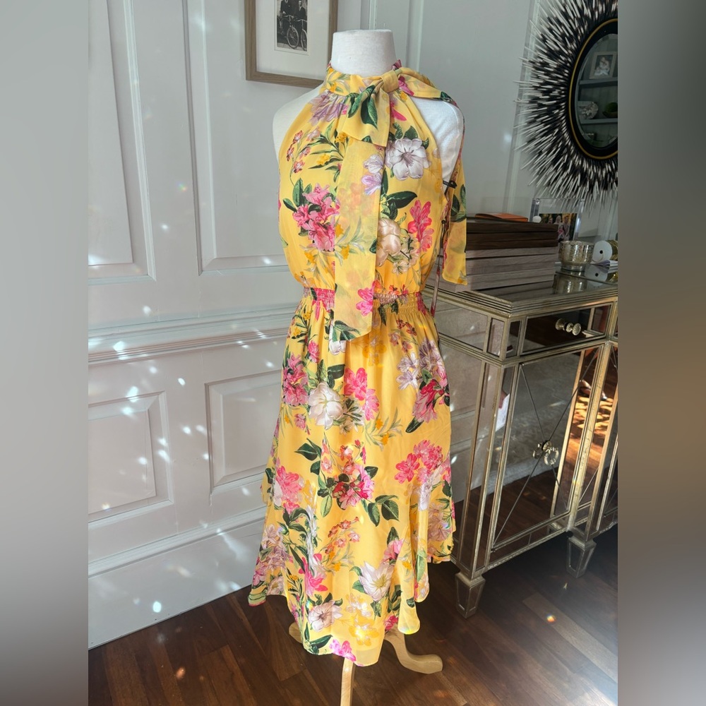 Vince Camuto Yellow Floral Long Sleeve Dress